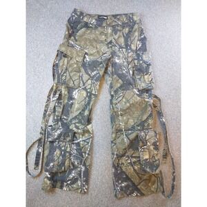 Fashion Nova Mens Tree Camo Cargo Pants Green Brown Straps ZDRBFN002TREE Size L